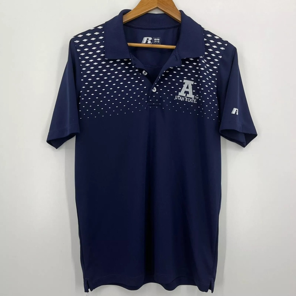 Russell Athletic Utah State Aggies Mens Polo Shirt Navy Blue Size Medium M 38-40